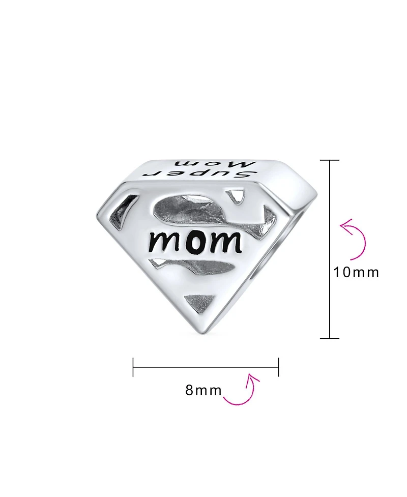 Bling Jewelry Mothers Day -Shape Saying Word Super Mom Charm Bead Oxidized .925 Sterling Silver