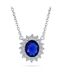 Bling Jewelry Classic Estate Crown 1.5 Ct Cz Halo Oval Navy Blue Cubic Zirconia Station Pendant Silver Plated Brass