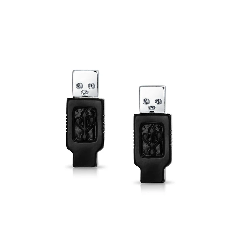 Bling Jewelry Computer Geek Tech Usb Flash Drive Black Cufflinks Executive Graduation Gift Bullet Hinge Back Black Silver Tone Stainless Steel