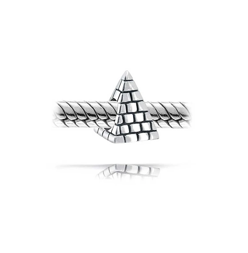 Bling Jewelry Traveler Vacation Tourism Landmark Egyptian Pyramid Charm Bead Oxidized .925 Sterling Silver