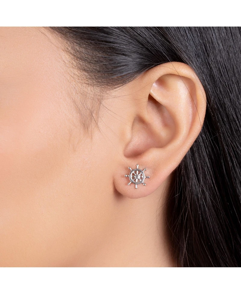 Bling Jewelry Nautical Boat Ship Wheel Tropical Small Tiny Stud Earrings .925 Sterling Silver