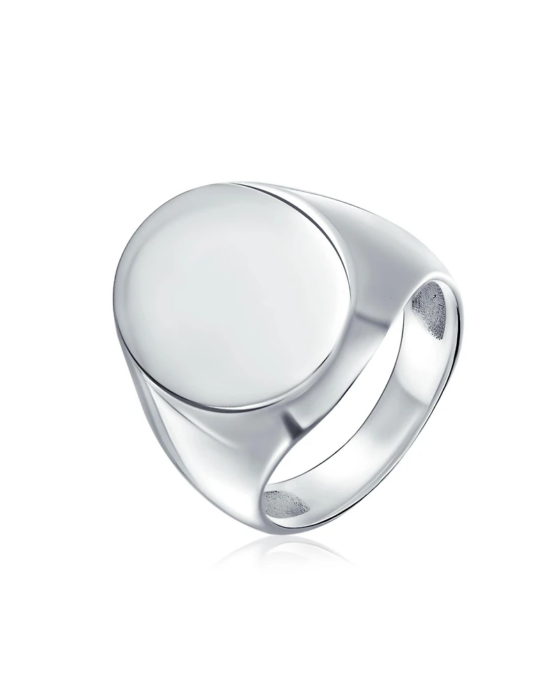 Bling Jewelry Large Basic Simple .925 Sterling Silver Oval Signet Ring Shiny Finish