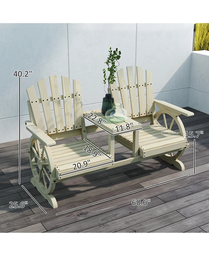 Outsunny Wooden Garden Bench with Table, 2-Seat Outdoor Bench
