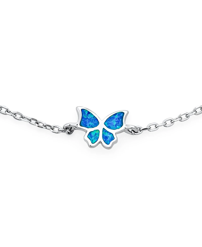 Bling Jewelry Summer Garden Butterfly Opal Charm Anklet Ankle Bracelet Sterling Silver 9-10 Inch