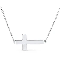 Bling Jewelry Minimalist Simple Created White Opal Inlay Horizontal Sideways Cross Necklace Station Pendant .925 Sterling Silver