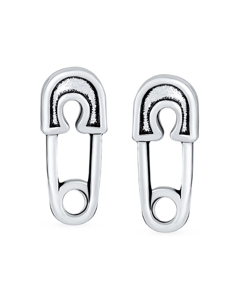 Bling Jewelry Inspirational Symbol Support For Displaced People Punk Rock Biker Jewelry Safety Pin Stud Earrings Oxidized .925 Sterling Silver