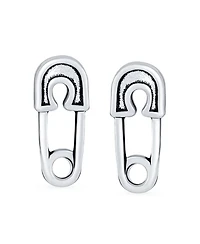 Bling Jewelry Inspirational Symbol Support For Displaced People Punk Rock Biker Jewelry Safety Pin Stud Earrings Oxidized .925 Sterling Silver