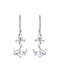 Bling Jewelry Tropical Beach Vacation Honeymoon Simple Nautical Boat Rope Anchor Lever Back Dangle Earrings .925 Sterling Silver