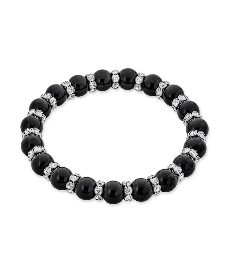 Bling Jewelry Simulated Pearl Stackable Strand Stretch Bracelet Crystal Rondelle Gold & Silver Plated Spacer