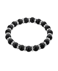 Bling Jewelry Simulated Pearl Stackable Strand Stretch Bracelet Crystal Rondelle Gold & Silver Plated Spacer