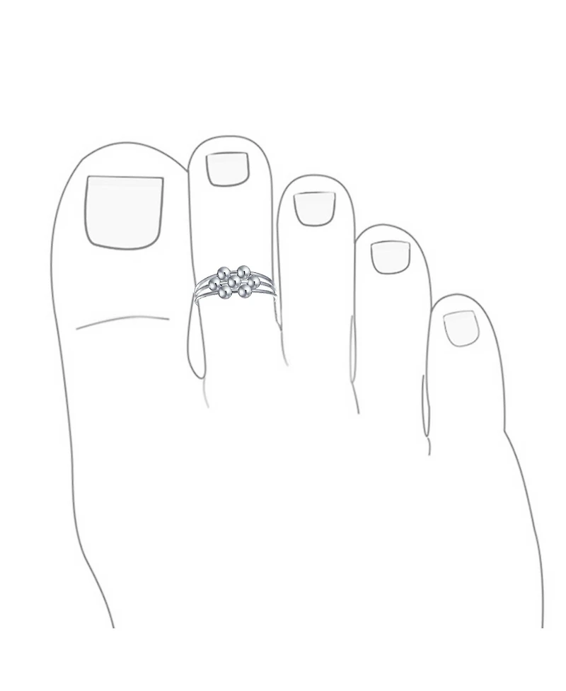 Bling Jewelry Geometric Boho Mid Finger Silver Bead Ball Split Band Midi Toe Ring .925 Silver Sterling Adjustable
