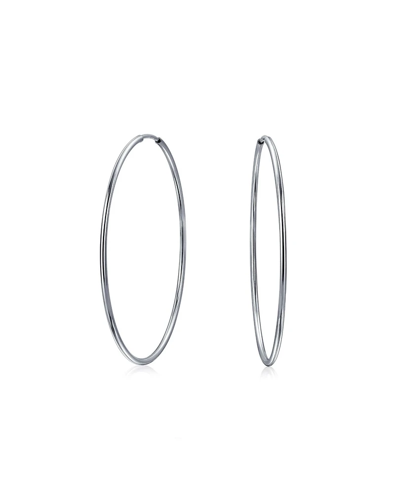 Bling Jewelry Thin Minimalist Hoop Huggie Earrings Sterling Silver Various Sizes