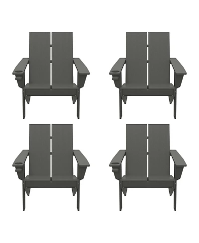 Outdoor Hdpe Modern Adirondack Chair with Cup Holder (Set of