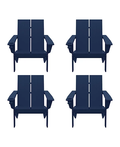 Outdoor Hdpe Modern Adirondack Chair with Cup Holder (Set of