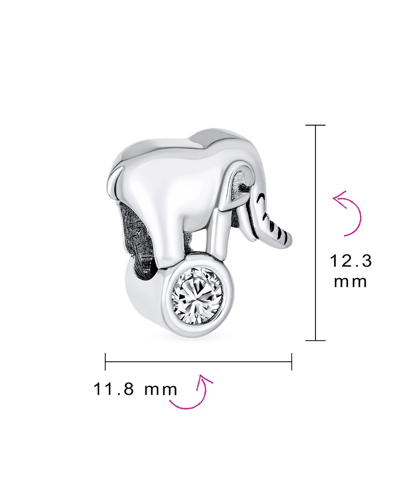 Bling Jewelry Lucky Animal Good Luck Trunk Up Circus Elephant Bezel Cz Bead Charm .925 Sterling Silver