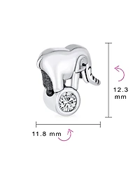 Bling Jewelry Lucky Animal Good Luck Trunk Up Circus Elephant Bezel Cz Bead Charm .925 Sterling Silver