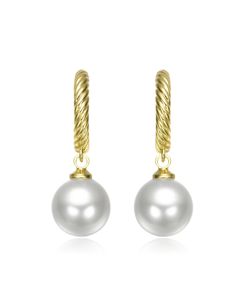 14K Gold Plated with White Pearl Twisted Hoop Earrings