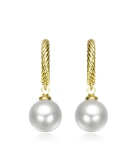 14K Gold Plated with White Pearl Twisted Hoop Earrings