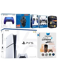 Sony Playstation 5 Slim Disc with Extra Galactic Purple Controller, Plantronics Headset, Trigger Stop Kit, Fps Grip Kit and MightySkins Decal Voucher