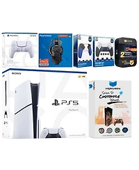 Sony Playstation 5 Slim Disc with Extra Galactic Purple Controller, Plantronics Headset, Trigger Stop Kit, Fps Grip Kit and MightySkins Decal Voucher