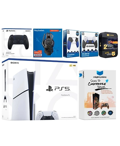 Sony Playstation 5 Slim Disc with Extra Galactic Purple Controller, Plantronics Headset, Trigger Stop Kit, Fps Grip Kit and MightySkins Decal Voucher