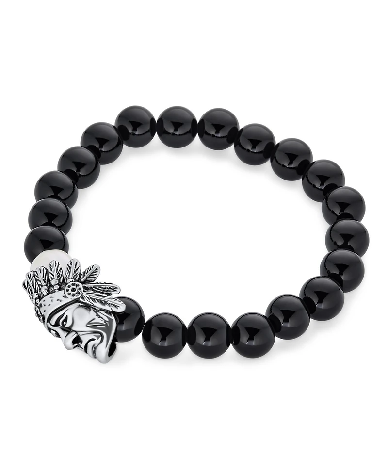 Bling Jewelry Bead Indian Chief Head Animal Western Longhorn Loin French Bulldog Strand Stretch Bracelet Gunmetal Gold Silver Plated Adjustable