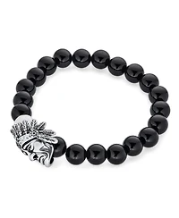 Bling Jewelry Bead Indian Chief Head Animal Western Longhorn Loin French Bulldog Strand Stretch Bracelet Gunmetal Gold Silver Plated Adjustable