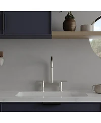 Modern Double Handle 2 Holes Deck Mount Bridge Kitchen Faucet With 360 Swivel Spout Sink Brushed Nickel