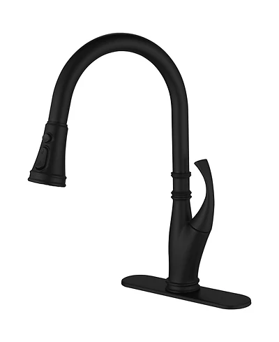 Single-Handle Pull-Down Sprayer 3 Spray High Arc Kitchen Faucet With Deck Plate in Matte Black