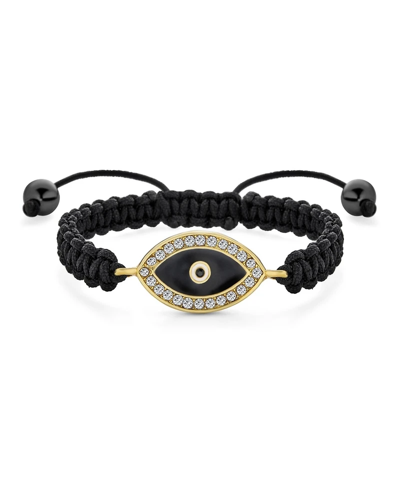 Bling Jewelry Black Braided Cord Evil Eye Bracelet Bolo Crystal Accent Adjustable Gold Plated Protection And Good Luck