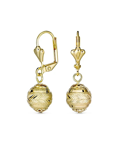 Bling Jewelry Elegant Stunning Spheres Light Weight Dangle Lever back Round 10MM Ball Drop Earrings Yellow 18K Gold Plated Brass