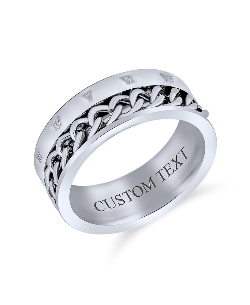 Bling Jewelry Biker Rope Chain Cable Atlas Numeral Band Ring Oxidized Silver Tone Stainless Steel 8MM Wide