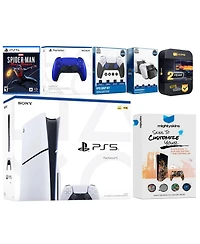 Sony Playstation 5 Slim Disc with Spider-Man: Miles Morales, Extra Volcanic Red Controller, Fps Grip Kit, Charge Dock and MightySkins Decal Voucher +