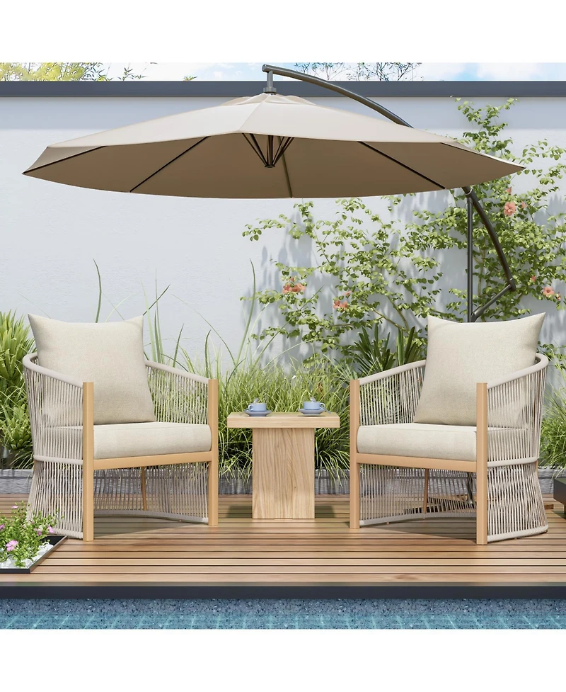 Streamdale Modern beige curved aluminum lounge chairs, Rope weave, cushioned