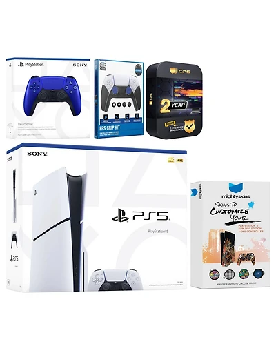 Sony Playstation 5 Slim Disc with Extra Gray Camo Controller, Fps Grip Kit and MightySkins Decal Voucher + 2 Year Cps Extended Warranty