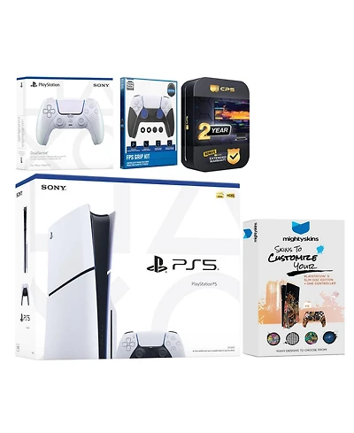 Sony Playstation 5 Slim Disc with Extra Gray Camo Controller, Fps Grip Kit and MightySkins Decal Voucher + 2 Year Cps Extended Warranty