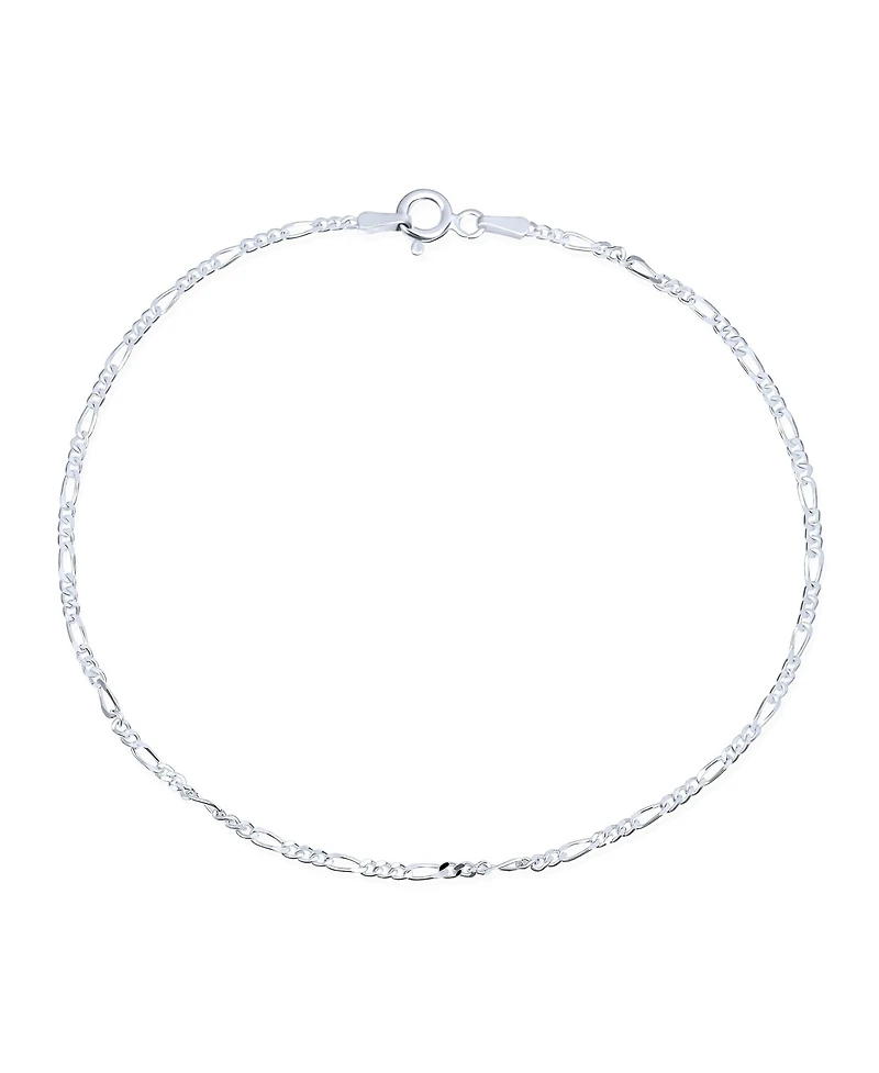 Bling Jewelry Simple Strong 50 Gauge .925 Sterling Silver Figaro Chain Anklet Ankle Bracelet Flexible 9 -10 Inch Made In Italy