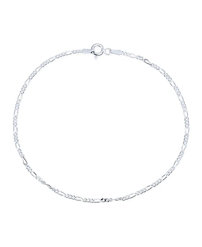 Bling Jewelry Simple Strong 50 Gauge .925 Sterling Silver Figaro Chain Anklet Ankle Bracelet Flexible 9 -10 Inch Made In Italy