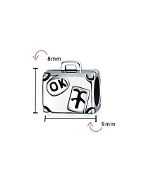 Bling Jewelry Vacation Tourism Travel Suitcase Luggage Charm Bead Oxidized .925 Sterling Silver