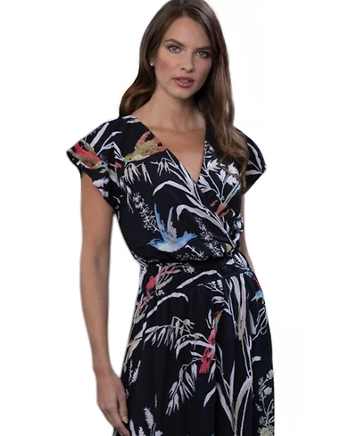 HotSquash London Women's Abstract Print Chiffon Faux Wrap Maxi Dress