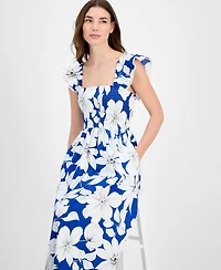 Anne Klein Petite Smocked Bodice Printed Midi Dress