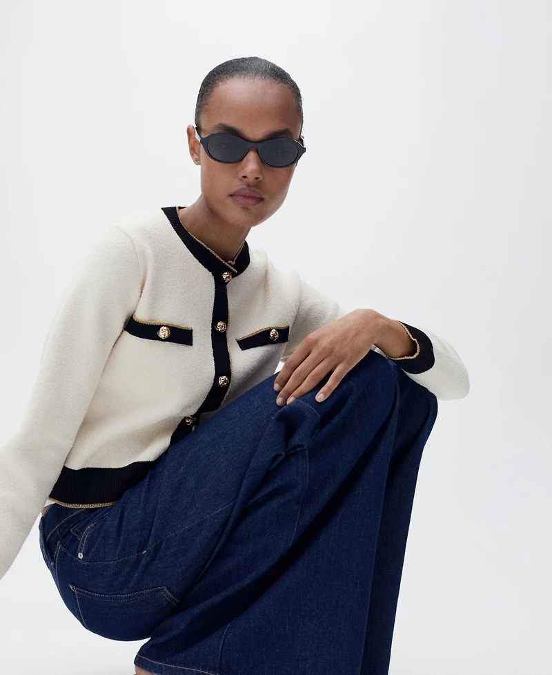 Mango Women's Double Trim Knit Cardigan