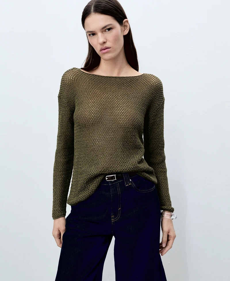 Mango Women's Open-Knit Boat Neck Sweater