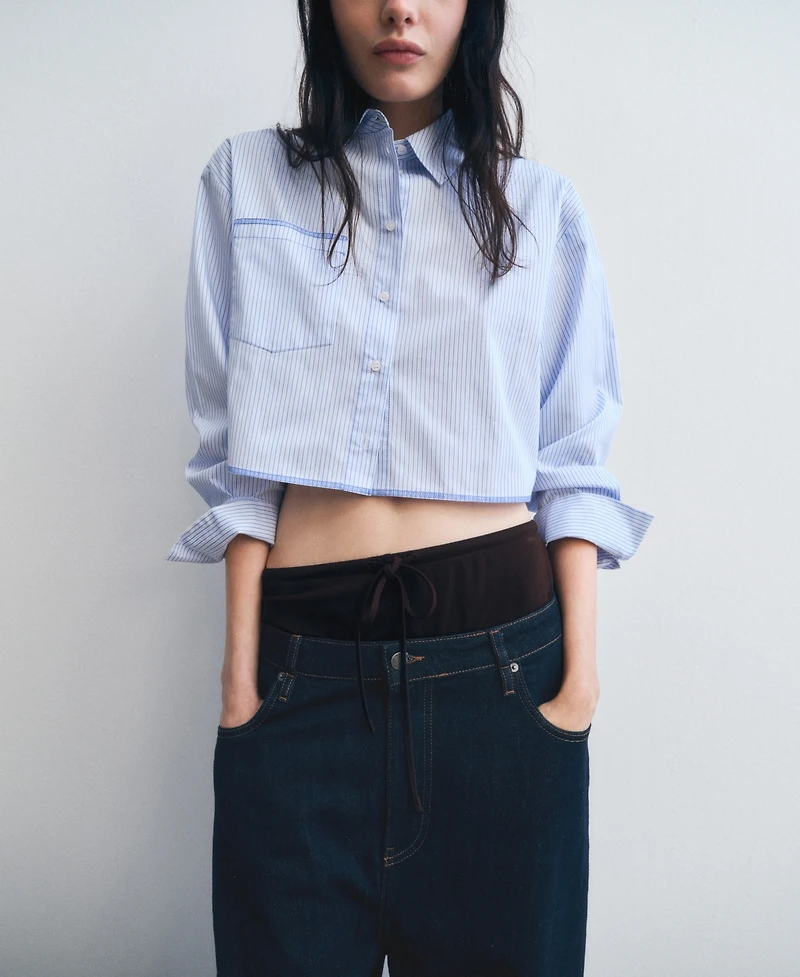 Mango Women's Seam Detail Striped Crop Shirt