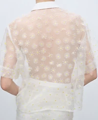 Mango Women's Floral Embroidered Semi-Transparent Shirt