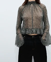 Mango Women's Ruffled Floral-Print Blouse