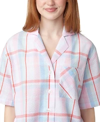 Hue Women's Plaid Seersucker Short-Sleeve Boxer Pajama Set