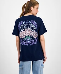 Rebellious One Juniors' Good Vibes Rose Graphic T-Shirt