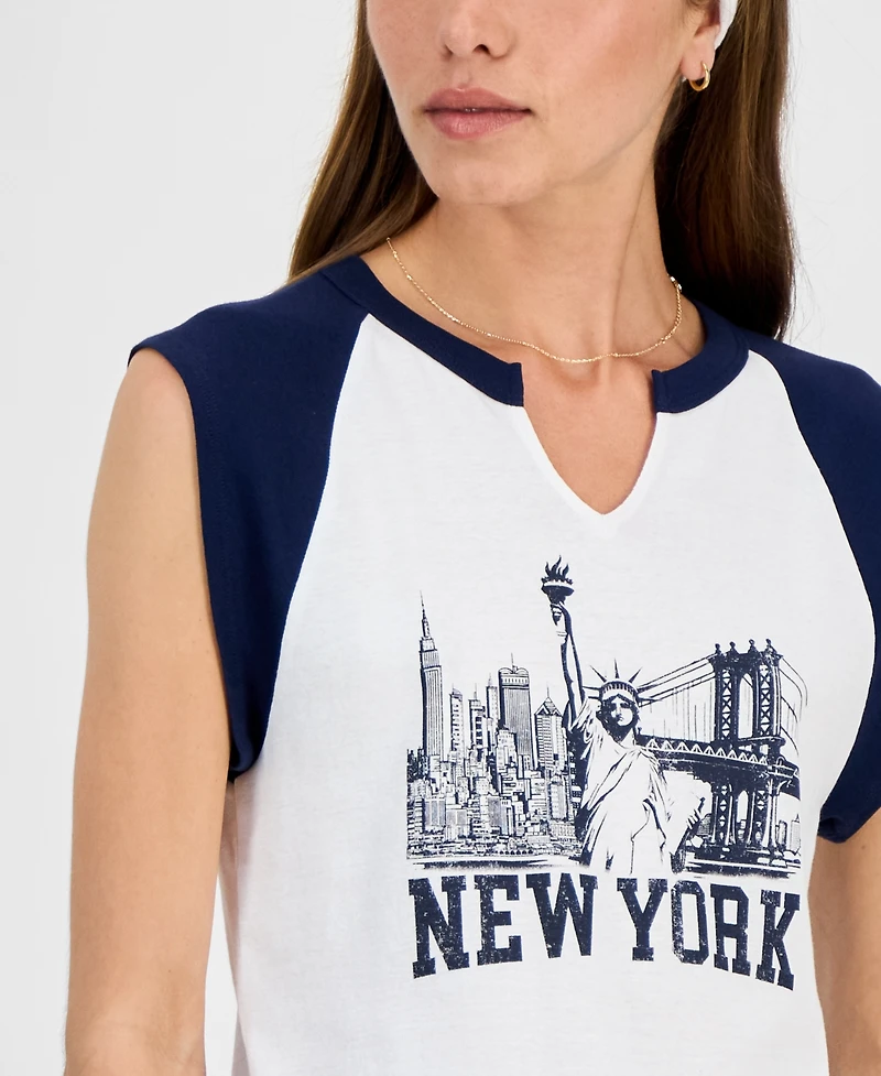Rebellious One Juniors' Nyc Raglan-Sleeve Graphic T-Shirt