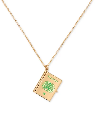 kate spade new york Gold-Tone Out of Office Passport Pendant Necklace, 16" + 3" extender